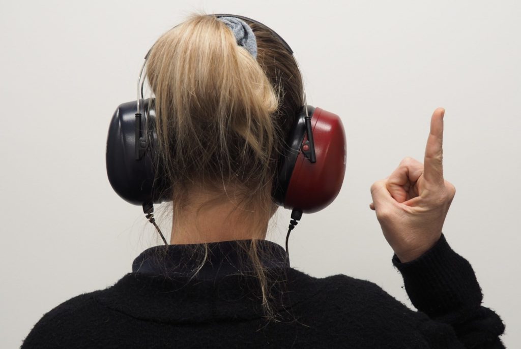 woman wearing ear protection