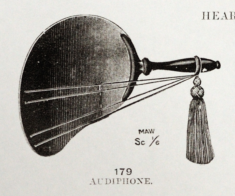 Audiphone hearing aid diagram in black and white