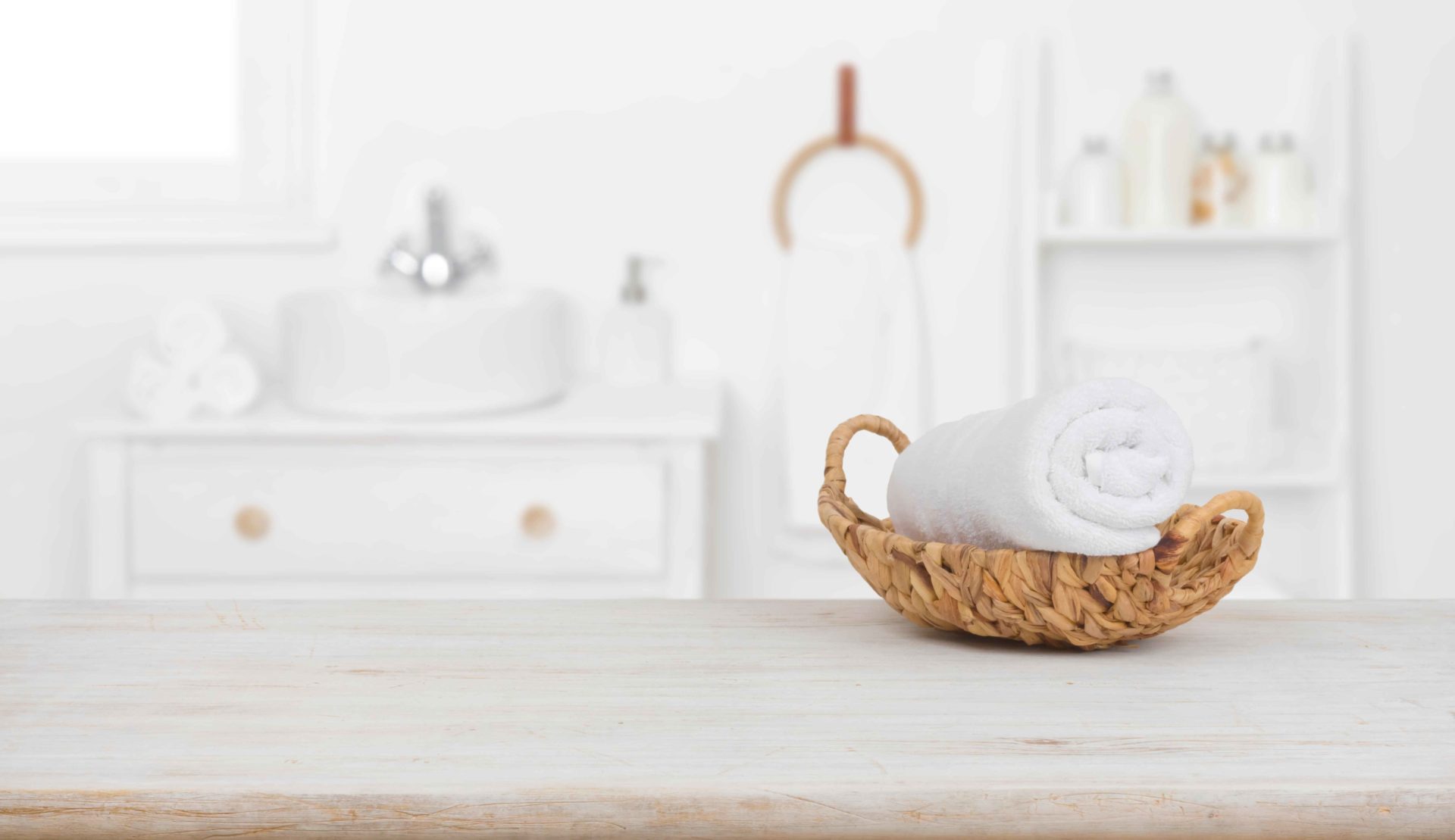 bathroom with towel used to clean ears